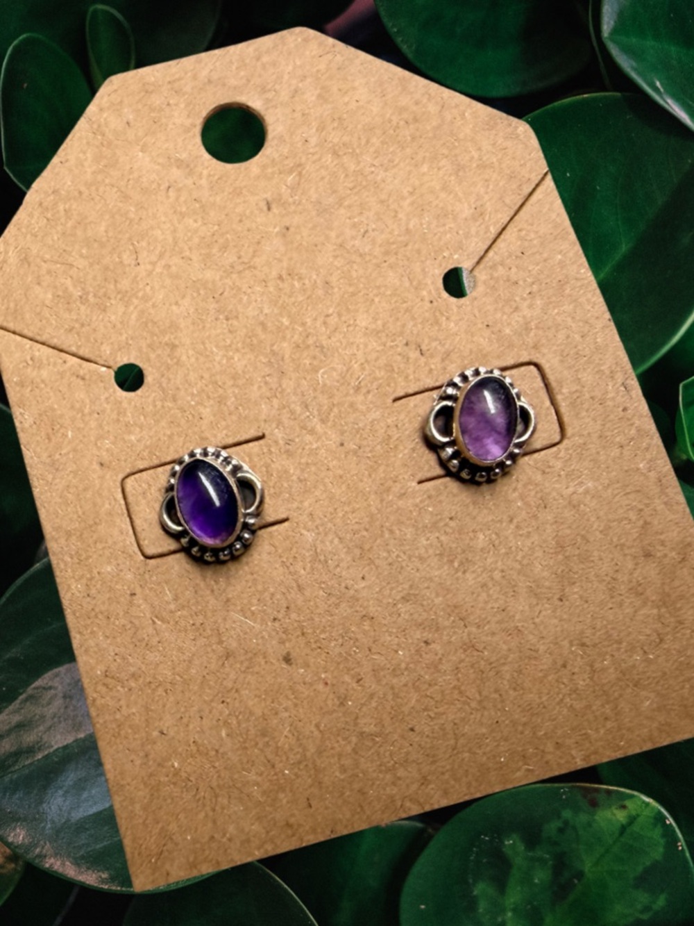 Amethyst Oval Stud Earrings | 925 Sterling Silver | Southwestern Style New